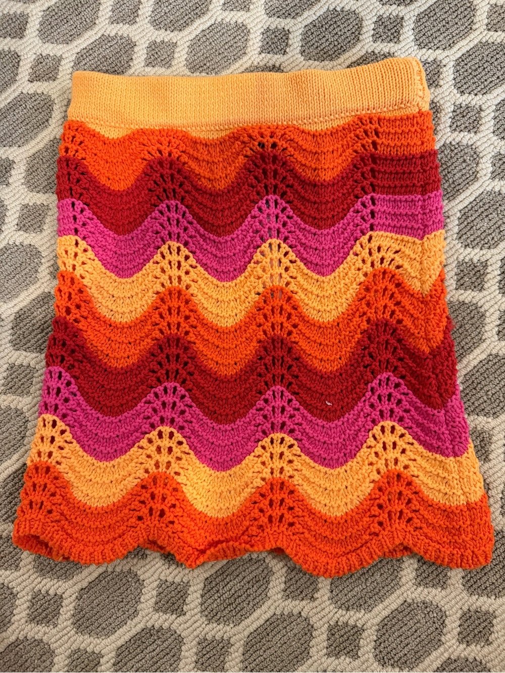 Mango Chevron Knit A-Line Skirt in Orange, Pink & Red - NWT - size XS